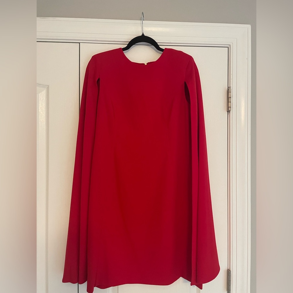 Calvin Klein: red cape dress